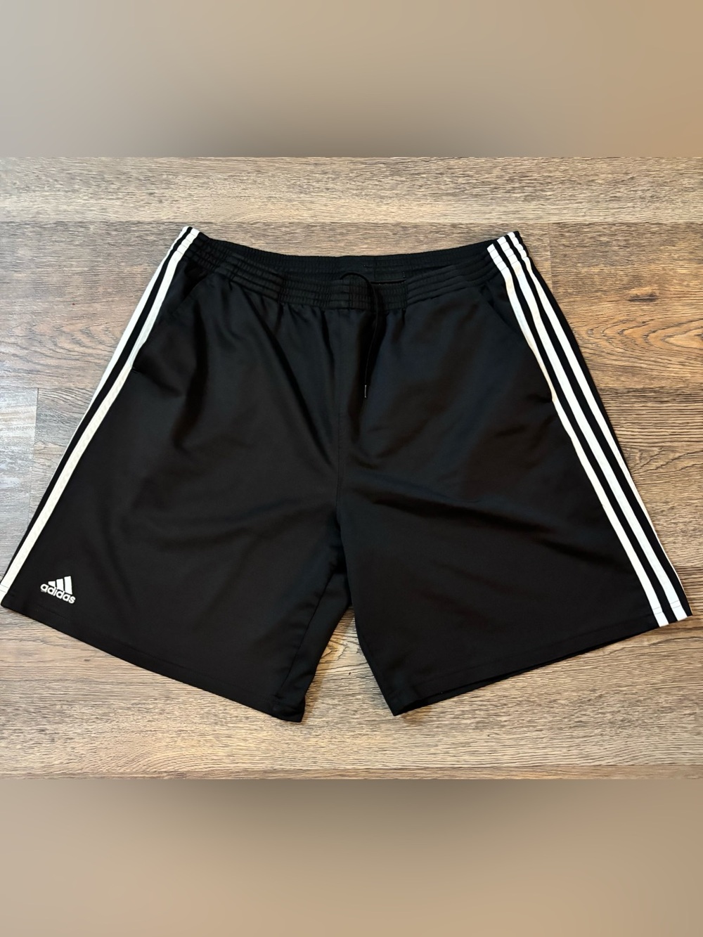 adidas Black Athletic Shorts with White Three-Stripes Men’s size XL